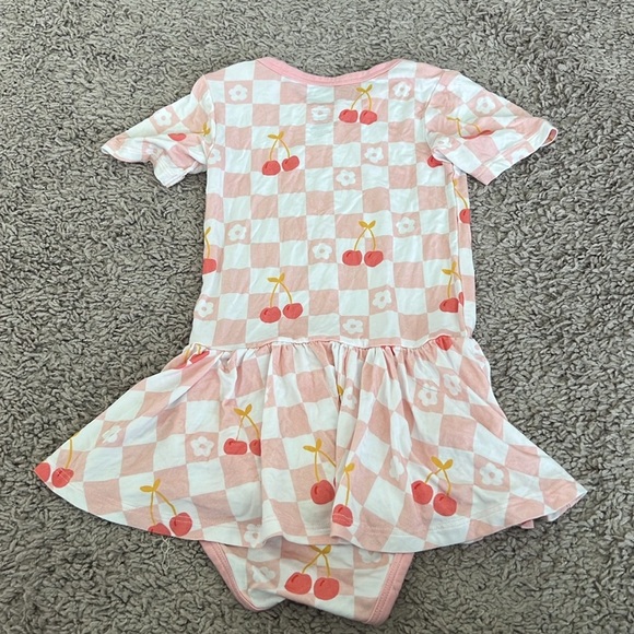 Dream Big Little Co Bamboo Dreamy Zzz Pink Checkered Cherry Bodysuit Twirl Dress - Picture 3 of 4